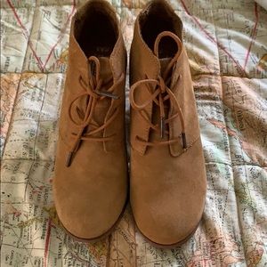 Gently used Toms brown lace-up booties size 8.5